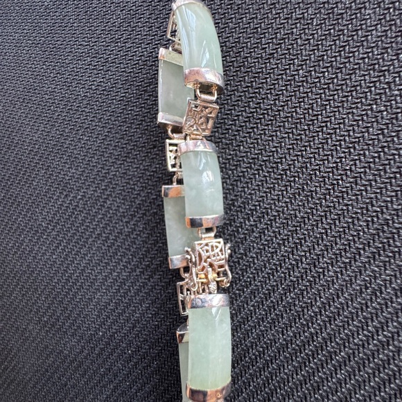 Vintage Natural Jade & Sterling Silver 925 Link Bracelet Asian Style - Picture 4 of 6